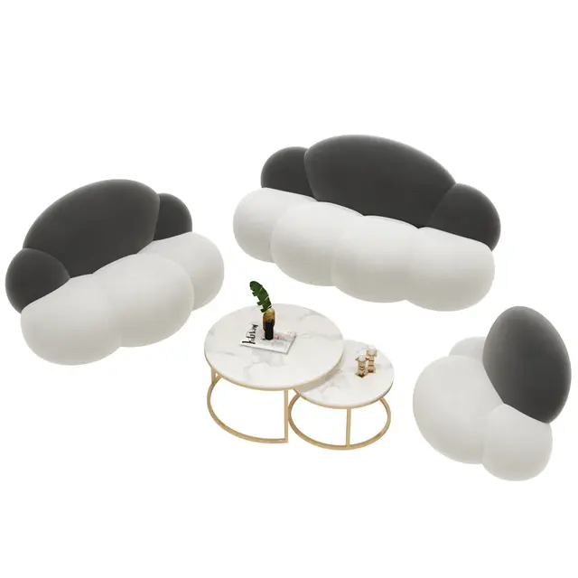 4 Pcs Sofas Tables Set Creativity Cloud Shape Sofa Home Furniture Decoration Modern Luxury Design Settee Couch Velvet Sofa