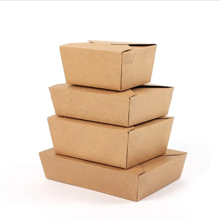 Средние, пригодные для микроволновой печи бумажные коробки для еды, устойчивый к смазке натуральный крафт-картон, Ланч-бокс