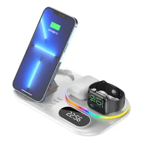 Produtos em alta 2024 Alarme de relógio com carregamento sem fio para Samsung Galaxy 3 em 1 Carregador para iphone 15 16 13 12