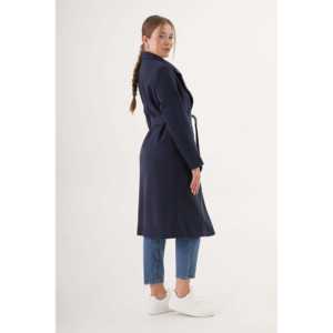 Abrigo Largo de Cachemira Azul Marino para Mujer, Manga Larga, Informal, Tejido Cálido - Product Image 3