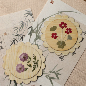 Mini miroir rond en bambou, portable, avec motif floral, style chinois, cadeau culturel créatif - Product Image 2