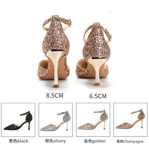 Zapatos de Novia con Tacón de Aguja, Punta Puntiaguda, Correa en el Tobillo, Cristales Brillantes, Tacones Altos de 5cm-8cm, Tallas 35-40 - Product Image 2