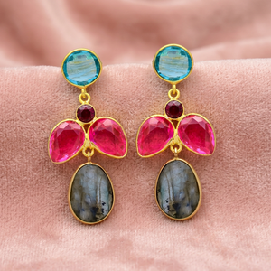 Pendientes Colgantes de Plata Hechos a Mano con Piedras Preciosas, Chapados en Oro, Estilo Étnico, Bohemio, para Compromiso - Product Image 3