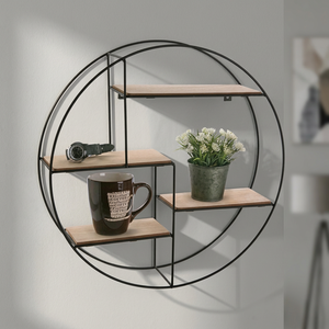 Chaman India Black Eco-Friendly Iron & <b>Wood</b> Non-Folding Four-Tier Wall Mounted <b>Rack</b> with Flower Pot Storage for Living Room - Product Image 3