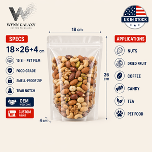 US Custom Printed BOPP Stand up Pouch 18*26*4cm 7.1*10.2*1.6in <b>Zip</b> <b>Lock</b> Resealable Digital Printing Rice Nut Coffee Snack - Product Image 1