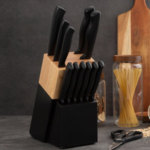 Kitchen Ware 13‑Piece Black Coated Kitchen <b>Knife</b> <b>Set</b> Household Cutlery <b>Set</b> with Two‑Tone Spliced Wooden <b>Knife</b> Block - Product Image 2