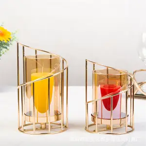 İskandinav romantik cam mumluk altın Metal ayağı Tealight düğün oturma odası dekorasyon için