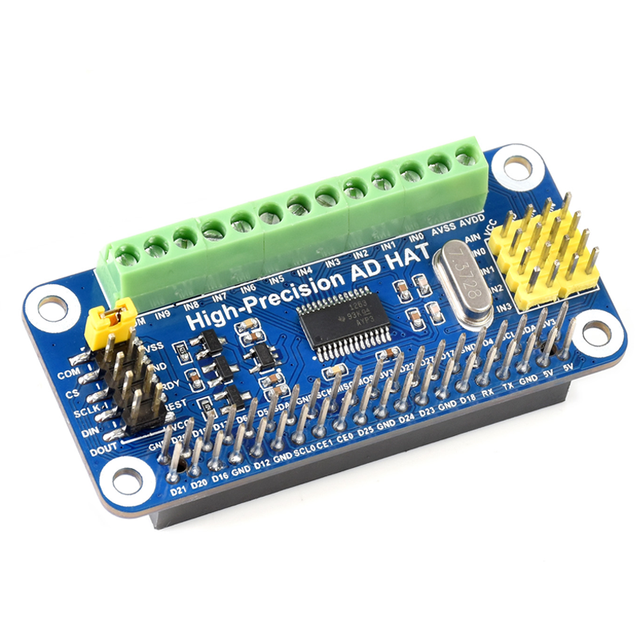 High-Precision 10-Ch 32-Bit ADC AD HAT for Raspberry Pi 4 Independent Single-End Inputs ADS1263 Chip Electronic Modules Kits
