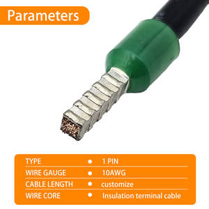 Cable de Terminal Aislado de 1 Pin Negro, Calibre <span class=keywords><strong>H07VK</strong></span> 6mm 10AWG, Arnés de Cableado Personalizado Adecuado para Electrónica - Product Image 4
