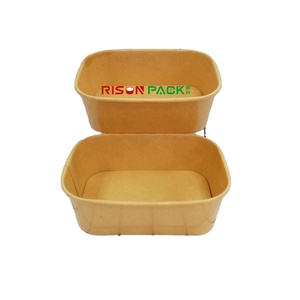 Rectangular eco-friendly disposable kraft paper food box disposable paper salad bowl with lid