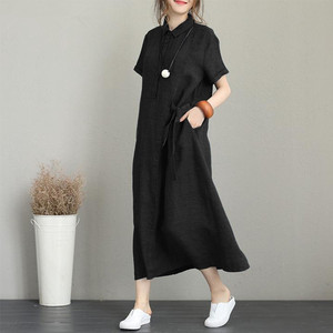 <span class=keywords><strong>Abito</strong></span> Casual da Donna, Nuovo Modello Estivo <span class=keywords><strong>Lungo</strong></span> in Cotone-<span class=keywords><strong>Lino</strong></span> con Colletto, Maniche Corte, Tasche e Vestibilità Comoda - Product Image 4