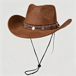 Chapeau de cowboy bohème avec pièces de monnaie et bande tribale, chapeau en feutre de protection solaire style western pour hommes et femmes - Product Image 3