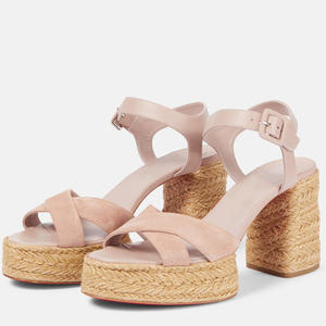 รองเท้าส้นสูงแบบสานด้วยเชือกฟาง สายรัดไขว้ แพลตฟอร์มหนา ปลายเปิดทรงเหลี่ยม รองเท้าแตะแบบสวมสำหรับผู้หญิง พร้อมสายรัดข้อเท้า - Product Image 5