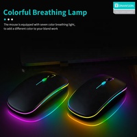 Mouse Nirkabel LED Slim Dual Mode, Mouse Isi Ulang 2.4G USB Optik Nirkabel untuk Laptop, PC, Mac OS, Android