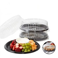 Plateaux en or en gros, qualité alimentaire PET, boîte à gâteau de 14/16 pouces, couvercle en dôme rond, grand plateau de service jetable avec couvercle transparent