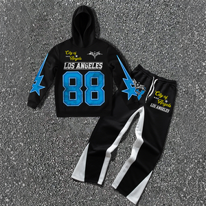 Street Wear DTF 2 pezzi <span class=keywords><strong>tuta</strong></span> casual da uomo <span class=keywords><strong>nero</strong></span> Pullover Vintage felpe con cappuccio e <span class=keywords><strong>pantaloni</strong></span> con coulisse 2 pz set felpe con cappuccio - Product Image 1