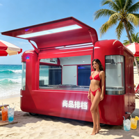Consultation sans rendez-vous nécessaire pour la conception de votre remorque de camping-car rouge en acier inoxydable, dimensions sur mesure, résistante à la rouille, pour le transport de denrées alimentaires.