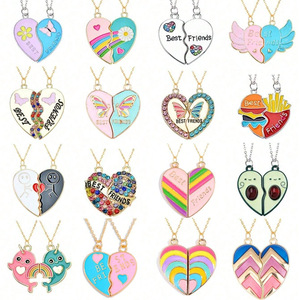 Collar de Mejores Amigas con Colgante de Unicornio Arcoíris Esmaltado en Forma de Corazón, Collar con Colgante Dividido para Mujeres - Product Image 5