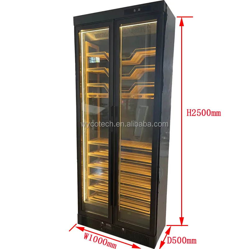 Изготовленный На Заказ винный холодильник шкаф воздухоохладителя Бук деревянная полка LOWE стеклянные двери предотвращает ультрафиолетовое излучение с винный холодильник вентилятор системы охлаждения чиллера