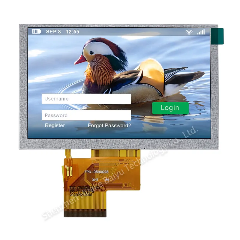 5.0" 800x480 Auto TV Lcd Panel RGB 50 Pins 5 inch Tft Lcd Similar to Chimei InnoLux Display EJ050NA-01G with 500 nits Brightness