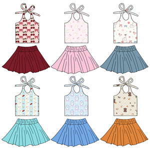 Baby Girl Sleeveless Neck Tied Top Tennis <strong>Skirt</strong> Sets Matching Skorts Wholesale Kids Fashion Summer Outfit - Product Image 5