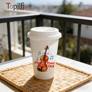 Taza de Cerámica Blanca de Doble Pared Topjlh de 300 ml con Tapa de Silicona, Sublimación, Venta al por Mayor, Espacios de Co-trabajo, Artículos Personalizados para Bebidas - Product Image 1