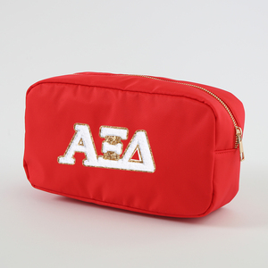 Tùy Chỉnh Màu Xanh Lá Cây Màu Hồng Màu Xanh Màu Đỏ Đa Màu Sắc Nylon Trang Điểm Túi Chenille Hy Lạp Chữ Món Quà Lớn Trả Giá Ngày Du Lịch Túi Sorority Thư Túi - Product Image 5