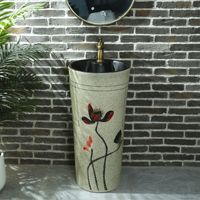 Lavabo sur pied HONGDEC Blue Lotus, lavabo sur pied cylindrique, lavabo de salle de bain