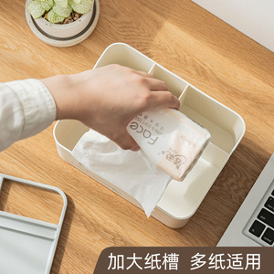 Multifunctional <b>Pen</b> Holder Tissue Box <b>White</b> Square Plastic Desk Organizer With 2Cm Wide Opening For Home Office Use - Product Image 5
