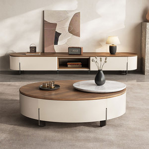 Mobile TV Moderno <span class=keywords><strong>con</strong></span> Tavolino da Caffè, Set di Lusso in Legno di Noce, Console Multimediale <span class=keywords><strong>con</strong></span> <span class=keywords><strong>Cassetti</strong></span> Portaoggetti - Product Image 1