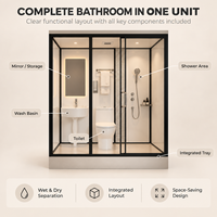Unité de salle de bain préfabriquée modulaire YEETE - Cabine de douche prête à l'emploi avec porte coulissante et receveur en acrylique pour projets hôteliers