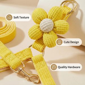 Ensemble harnais et laisse pour chien et chat PUPE, confortable, motif uni, réglable, anti-traction, style luxe/dessin animé, décoré de fleurs, tissu en nylon - Product Image 6