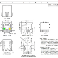 Conector de Puerto Ethernet RJ45 de Venta Directa de Fábrica, Contactos de Cobre Hembra, Corriente Nominal de 1.5A, 125V, Rectangular