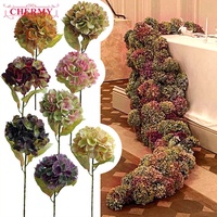 Bunga Hydrangea Buatan Warna Musim Gugur Vintage untuk Dekorasi Meja Pernikahan dan Rangkaian Bunga