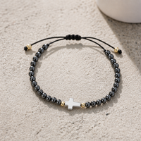 Pulsera de Cuentas Go2boho con Colgante de Cruz, Cuentas Redondas con Baño de Plata Negra, Joyería Religiosa Unisex para Regalo