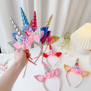 Fascia per capelli all'ingrosso in tessuto morbido alla moda fascia per capelli decorazione fiore per bambini accessori per capelli unicorno - Product Image 3