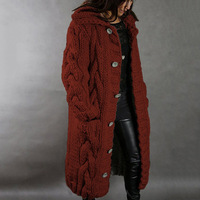 92288# Dernier Design Long Cardigan Pull Femme Mode Manches Longues Couleur Unie Manteaux d'Hiver pour Dames Femme Pull Tricoté