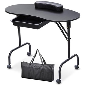 Portable <b>Folding</b> Manicure <b>Table</b> Nail Salon Desk with Tray Wrist Rest Lockable Wheels for Home Spa Beauty Studio - Product Image 1
