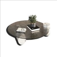 Table basse moderne pour bureau, nouveau design, en marbre naturel, effet vague d'eau, verre trempé blanc