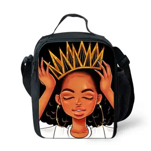 Bolsa para piquenique estampada, bolsa preta para meninas, estudante, escola, bolsa de almoço grande com isolamento de comida para crianças