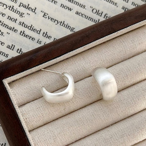 S925 Sterling <b>Silver</b> C Shape Hoop Earrings Geometric <b>Stud</b> Everyday Wear - Product Image 2
