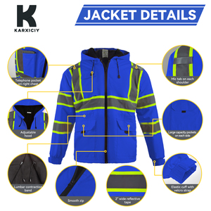 Veste de sécurité pour femme, durable, en tissu Oxford, doublée de polaire, chaude, bleue, avec ceinture ajustable et bandes réfléchissantes, pour le <span class=keywords><strong>travail</strong></span> en extérieur et les trajets quotidiens - Product Image 2