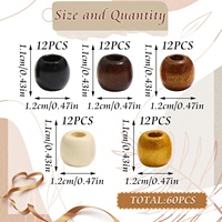 60 perles en bois pour tresses, 5 couleurs, bijoux de cheveux, accessoires pour tresses, locs et dreadlocks, décoration capillaire