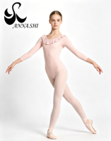 Maillot de Ballet de Manga Larga para Mujer, con Cuello con Volantes, para Gimnasia, Entrenamiento Diario, Danza