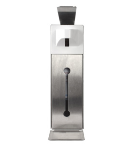 Distributeur manuel de savon liquide ou de désinfectant pour les mains en acier inoxydable avec levier coloré, design moderne, pour flacons Euro de 500-1000 ml, avec couvercle et bac anti-gouttes - Product Image 2