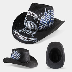 Sombrero de <span class=keywords><strong>Vaquero</strong></span> Personalizado con Diseño de Calavera y Cruz Pintados, Ala Moldeable, Estilo Occidental - Product Image 6