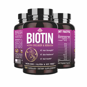 Complément alimentaire OEM à base de biotine, collagène et vitamines pour la croissance des cheveux, l'éclaircissement de la peau et la santé des ongles, extrait d'herbes, 120 capsules - Product Image 1