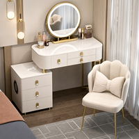 Table de toilette contemporaine multifonctionnelle avec système audio Bluetooth, éclairage, en bois massif écologique, rangement durable pour usage domestique