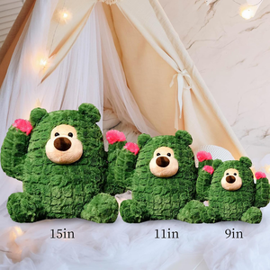 Premium Vivid Bear Face Orejas lindas Sentado Animal Verde Dibujos animados <span class=keywords><strong>Cactus</strong></span> Manos con felpa larga Flor Rosa <span class=keywords><strong>Cactus</strong></span> Juguete para bebé - Product Image 3