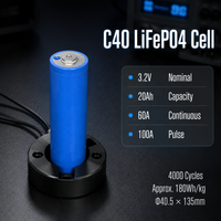 Batterie lithium-ion rechargeable LiFePO4 C40 3C de 20 Ah 3,2 V IFR40135, 4000 cycles de décharge, pour pack d'outils électriques, vélo électrique, camping-car et applications solaires DIY